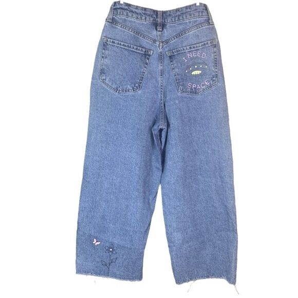 WILD FABLE Wm’s Sz 2 Dark Wash Highest Rise Frayed Wide Leg Ankle Denim Jeans - Picture 5 of 6